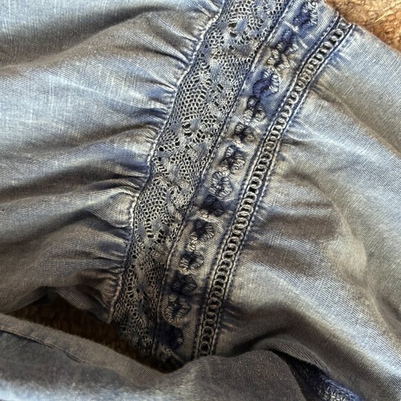 Sundance Cotton Boho Peasant Blouse Prairie Romantic Indigo Blue Women L - Picture 12 of 14